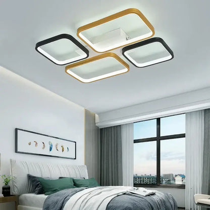 Modern black and gold decorbites dimmable led ceiling light with rectangular frames and illuminated white panels for living room