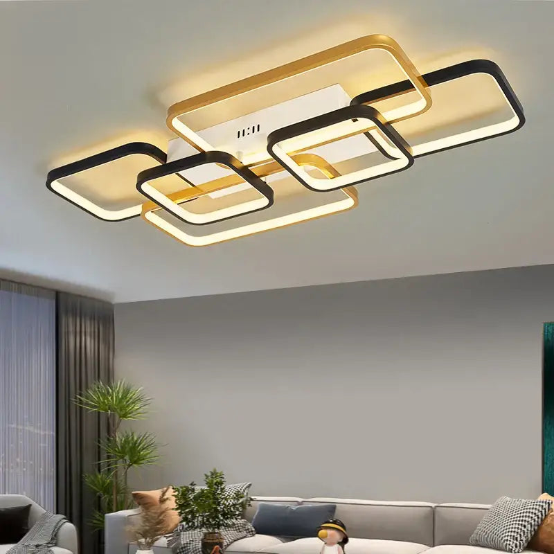 Modern black and gold rectangular decorbites dimmable led ceiling light with sleek frame for living room lighting