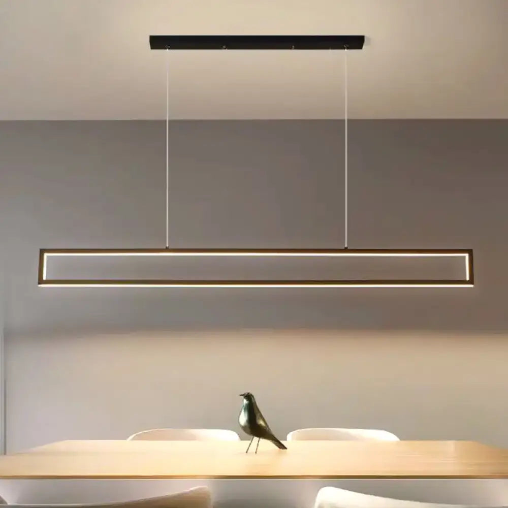 Modern black and gold rectangular LED pendant light with thin cords for dining room 110v-120v and 220v-240v use