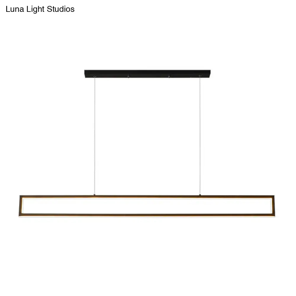Modern black and gold rectangular led pendant light with warm gold border for dining room 110v-120v use