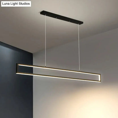 Modern black and gold rectangular led pendant light with warm illumination for dining room 110v-120v and 220v-240v use