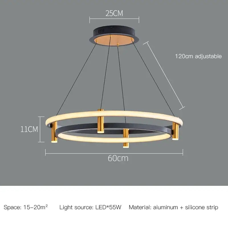 Modern black and gold ring led pendant with double-ring design and adjustable 120cm hanging length for dining room decorbites black ring