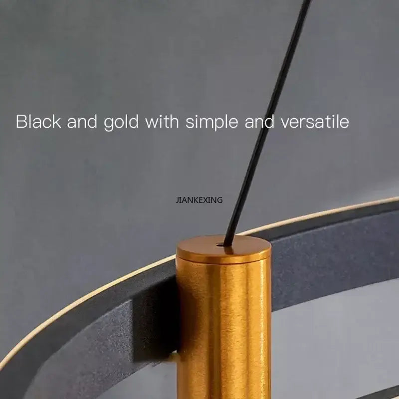 Modern black and gold ring led pendant with gold-toned brushed metal and black trim for dining room chandelier decorbites black ring
