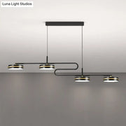 Modern black round pendant light with sleek curved metal arms and four circular led bulbs for 220v-240v 110v-120v use