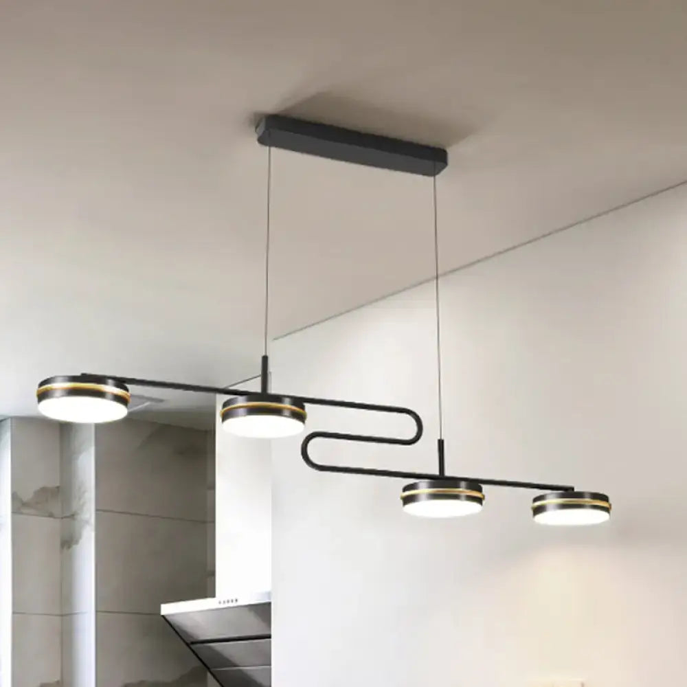 Decorbites minimalist black round pendant light with sleek curved metal arms and 4 circular led bulbs 220v-240v 110v-120v