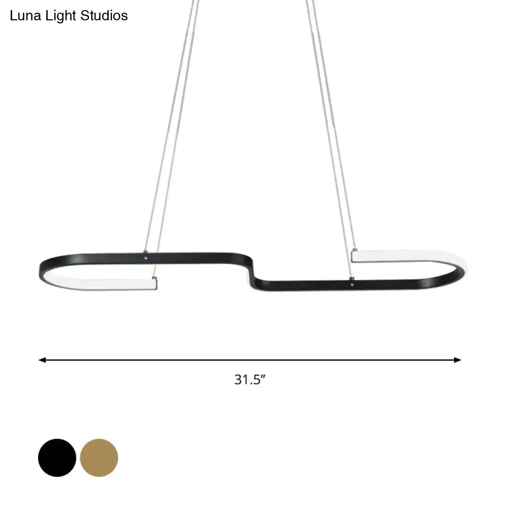 Modern black gold chandelier lamp with sleek curved design and warm white LED for dining room or island lighting
