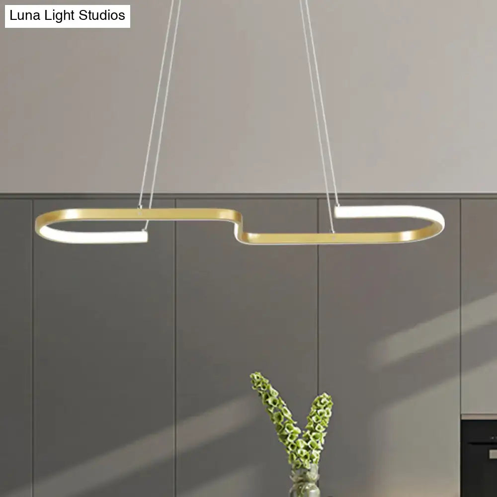 Decorbites modern s-like chandelier lamp in black gold metal with warm white led curved rectangular pendant light