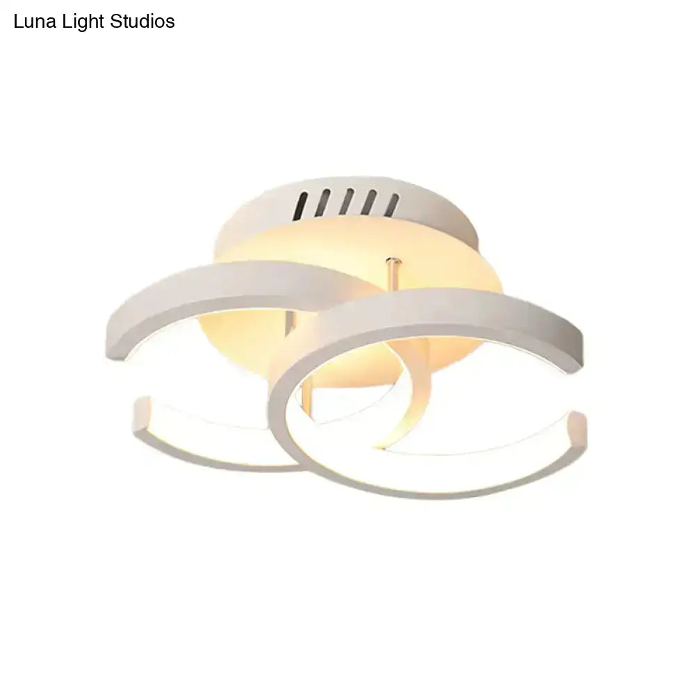 Modern white led ceiling lamp with three overlapping circular rings and warm glow for round square moon lighting
