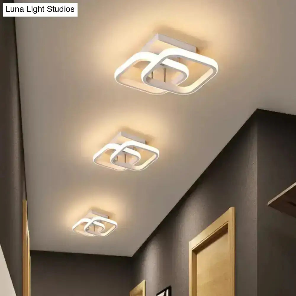 Modern white square ceiling lamp with interlocking ring design offering exceptional lighting efficiency for corridor round square moon