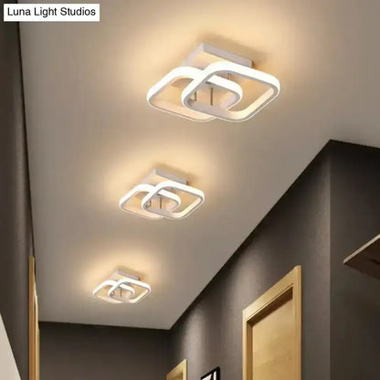 Modern white square ceiling lamp with interlocking ring design offering exceptional lighting efficiency for corridor round square moon