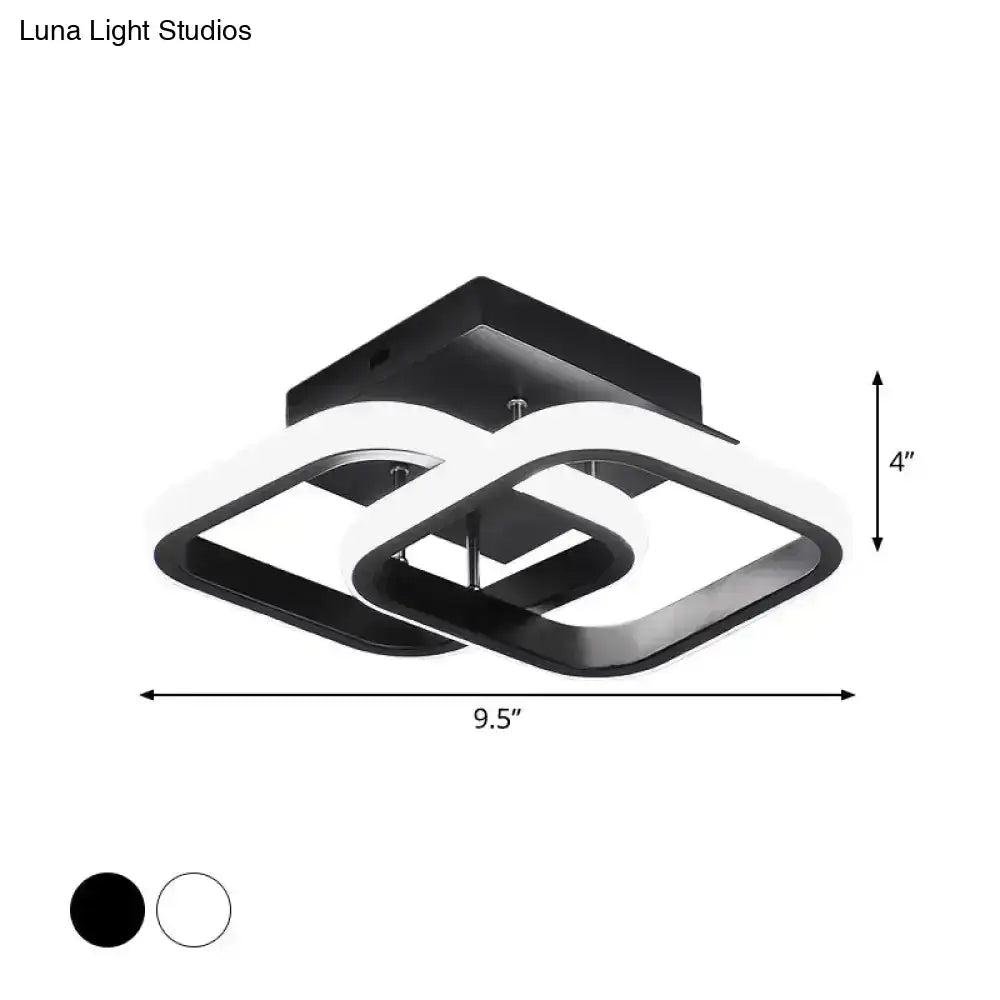 Modern black and white led ceiling lamp with geometric interlocking squares for exceptional lighting efficiency and round square moon design