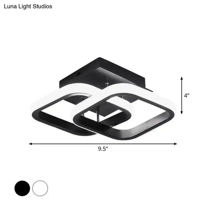 Modern black and white led ceiling lamp with geometric interlocking squares for exceptional lighting efficiency and round square moon design
