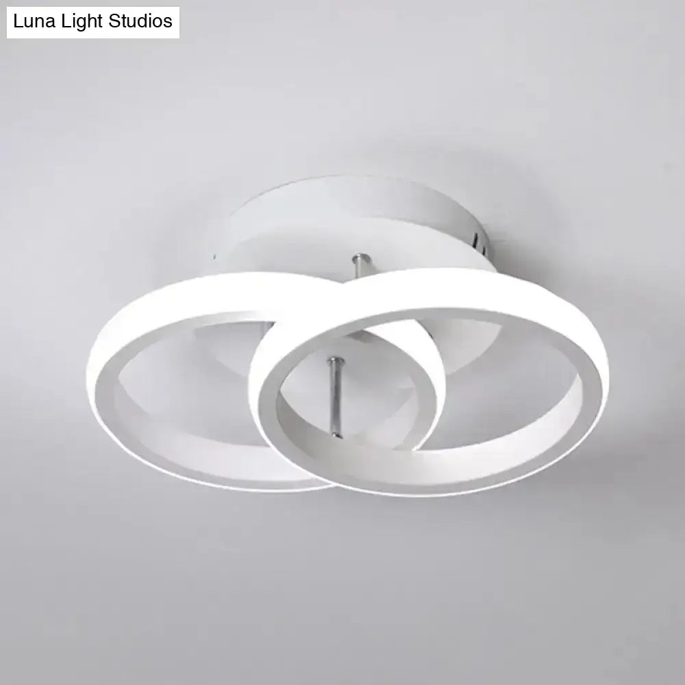 Modern white led ceiling lamp with two interlocking circular rings offers exceptional lighting efficiency for round square moon design