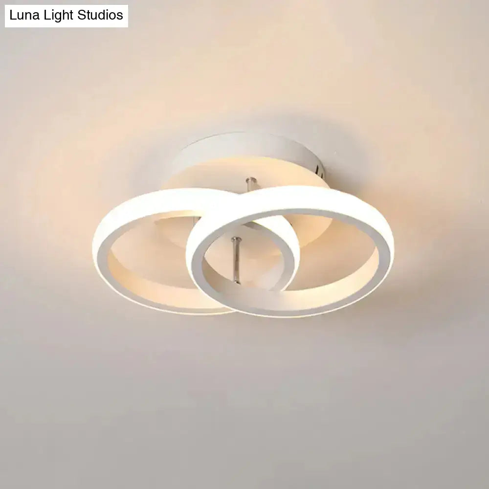 Modern white led ceiling lamp with two interlocking rings and exceptional lighting efficiency for round square moon decor