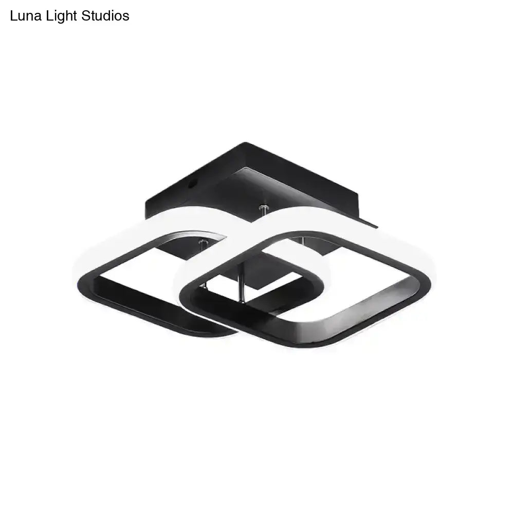 Modern black and white led ceiling lamp with geometric interlocking squares offering exceptional lighting efficiency for corridors