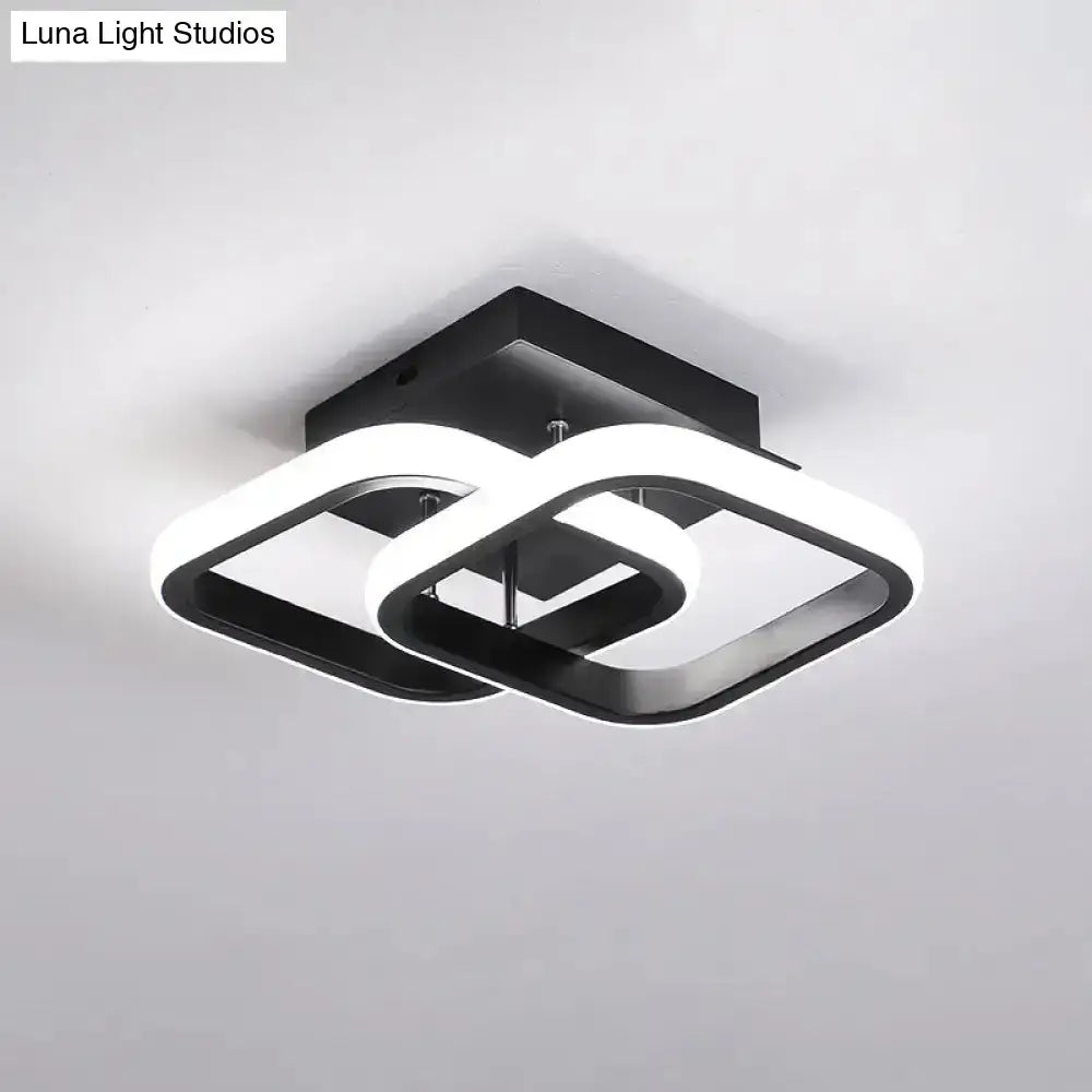 Modern black and white led ceiling lamp with geometric interlocking squares offering exceptional lighting efficiency for corridors