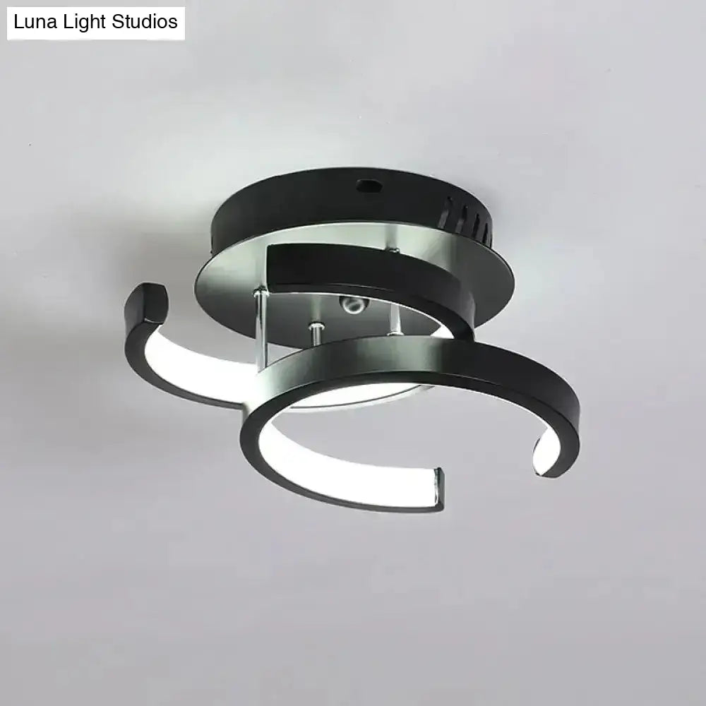 Modern black and silver spiral ceiling lamp with sleek curved arms for round square moon design and exceptional lighting efficiency