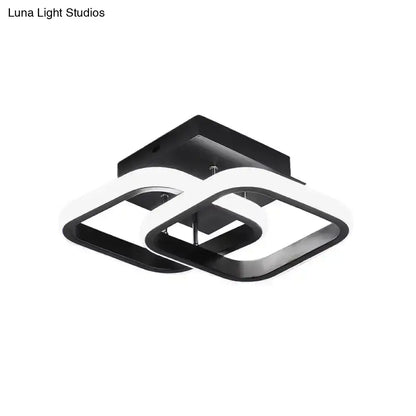 Modern black and white led ceiling lamp with geometric interlocking squares for round square moon corridor lighting with gold accents
