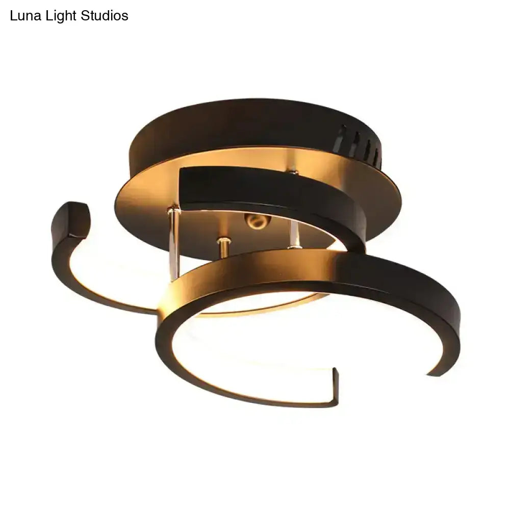 Modern black and gold ceiling lamp with dual-tone metallic rings and illuminated panels for round square moon design