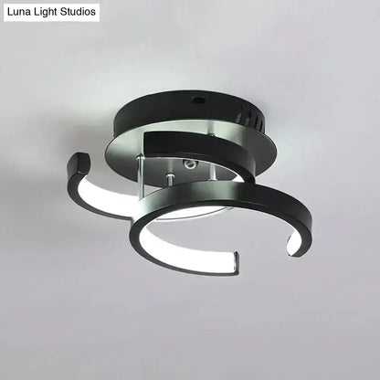 Modern black and silver spiral ceiling lamp with sleek curved arms and exceptional lighting efficiency for round square moon design