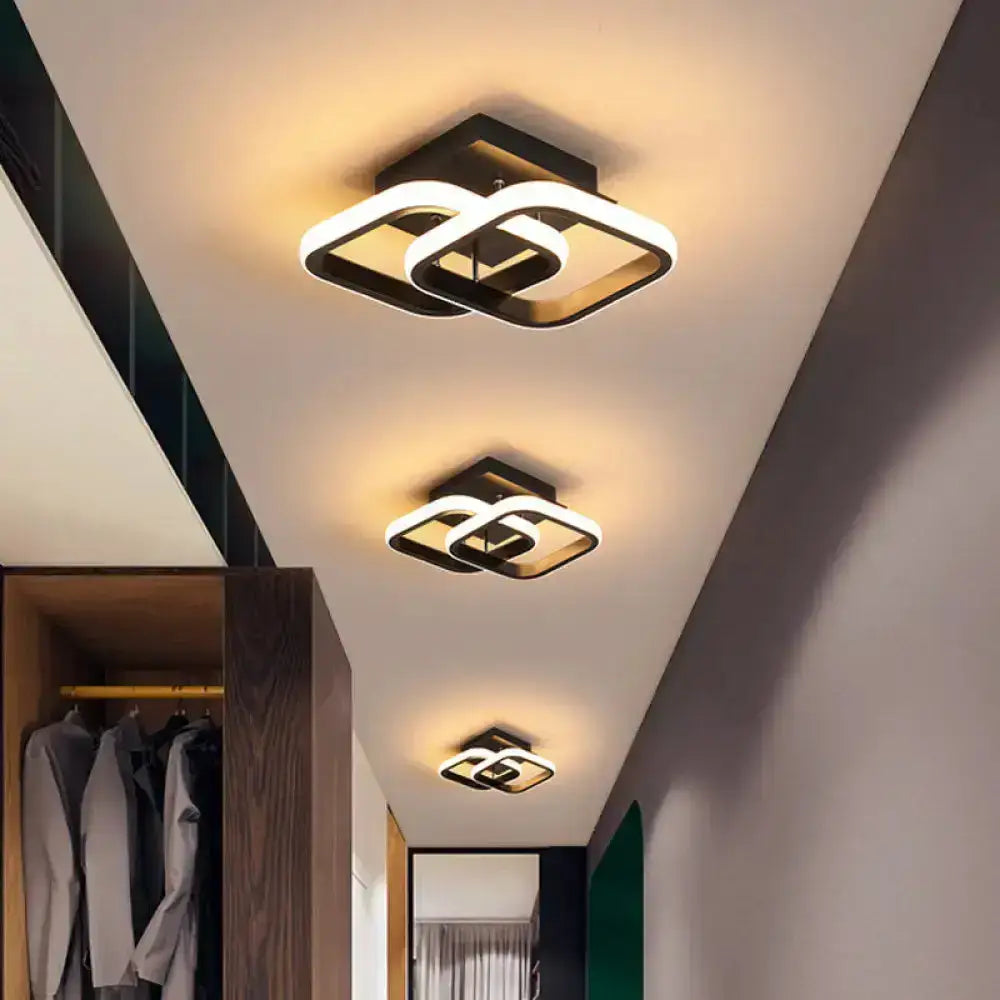Modern black and white led ceiling lamp with a geometric interlocking square design for round square moon lighting