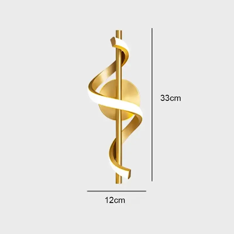 Golden medical symbol wall sconce with sleek spiraling design and integrated led lighting in copper lamp body pendant light