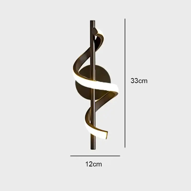 Modern black and white led wall sconce with sleek spiraling design featuring copper lamp body for pendant light use