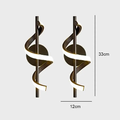 Modern black and white spiral led wall sconces with sleek copper lamp body and cord pendant design, 33cm tall