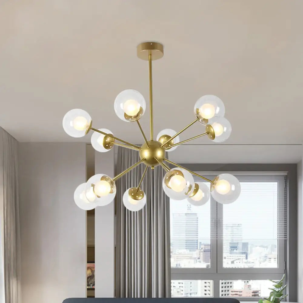 Lámpara de techo colgante Sputnik moderna en negro y dorado con pantallas de cristal - 12/18 luces