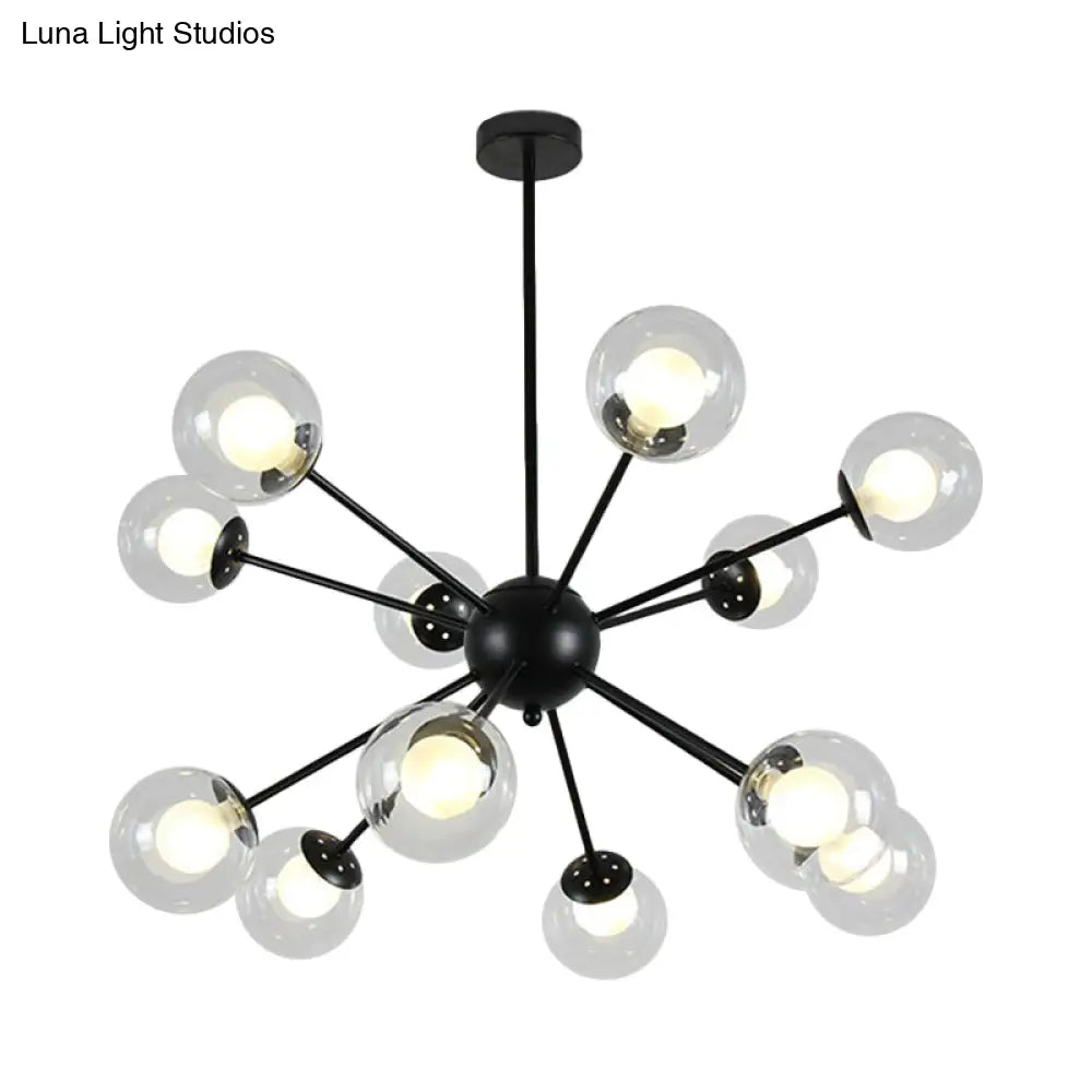 Lámpara de techo colgante Sputnik moderna en negro y dorado con pantallas de cristal - 12/18 luces