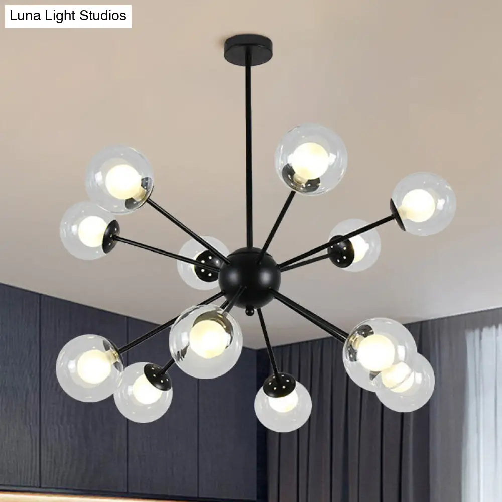 Lámpara de techo colgante Sputnik moderna en negro y dorado con pantallas de cristal - 12/18 luces