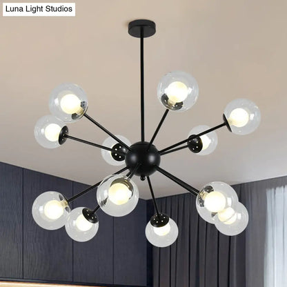 Lámpara de techo colgante Sputnik moderna en negro y dorado con pantallas de cristal - 12/18 luces