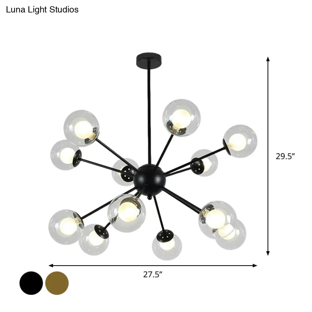 Lámpara de techo colgante Sputnik moderna en negro y dorado con pantallas de cristal - 12/18 luces