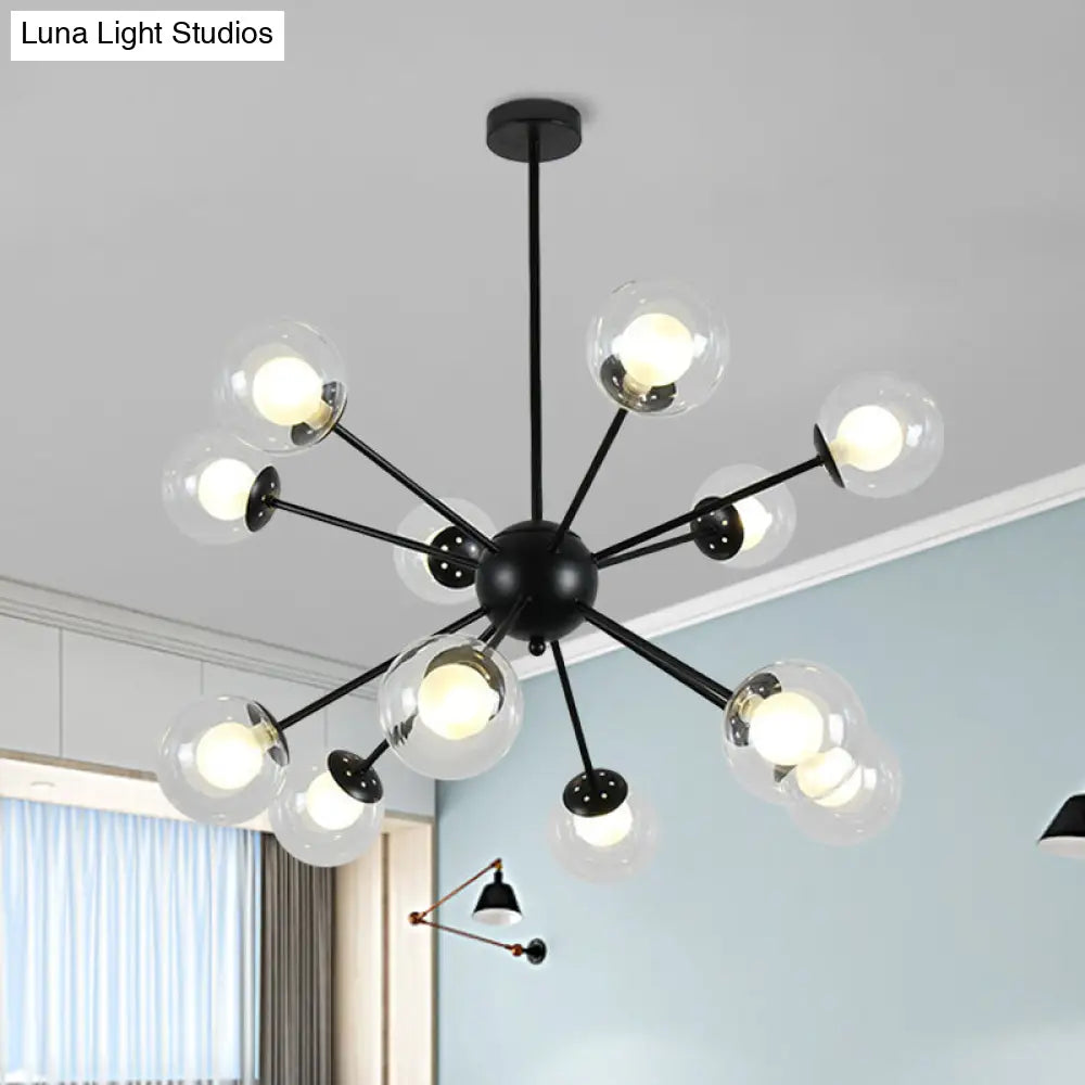 Lámpara de techo colgante Sputnik moderna en negro y dorado con pantallas de cristal - 12/18 luces