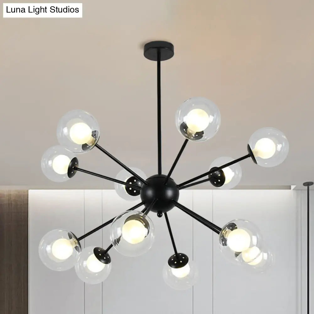 Lámpara de techo colgante Sputnik moderna en negro y dorado con pantallas de cristal - 12/18 luces