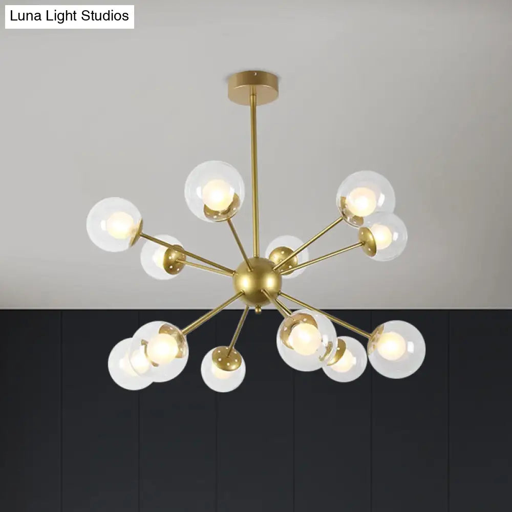 Lámpara de techo colgante Sputnik moderna en negro y dorado con pantallas de cristal - 12/18 luces