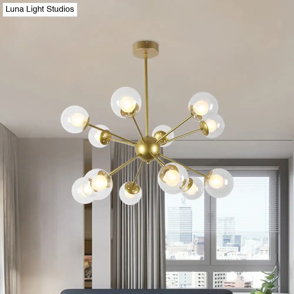 Lámpara de techo colgante Sputnik moderna en negro y dorado con pantallas de cristal - 12/18 luces