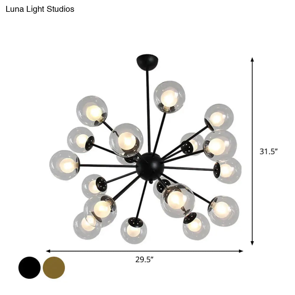 Lámpara de techo colgante Sputnik moderna en negro y dorado con pantallas de cristal - 12/18 luces