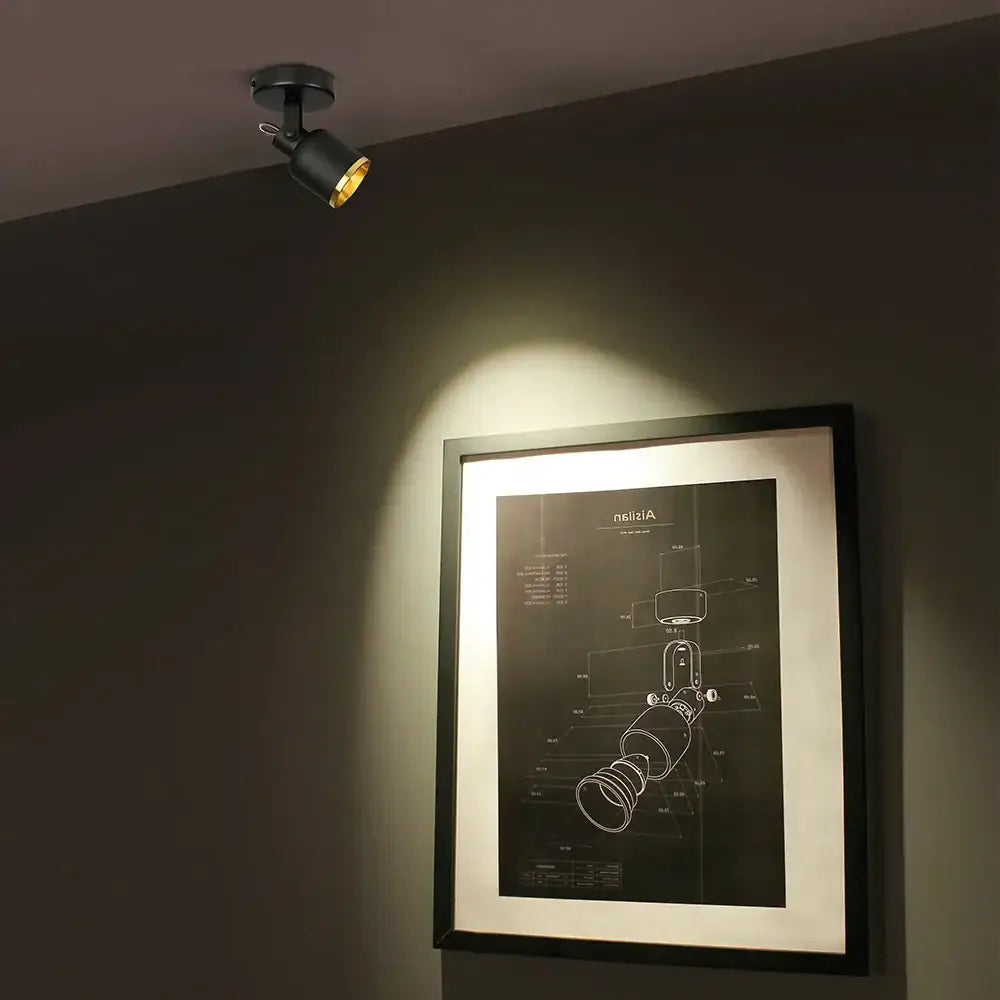 Modern black and gold adjustable 7w cri97 surface mounted ceiling spotlight for living room lighting