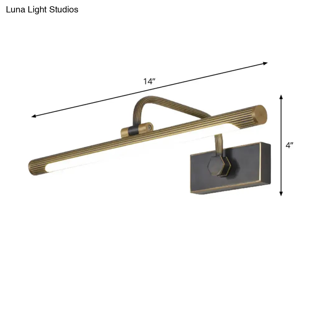 Bronze-finished wall light with ribbed elongated bar and adjustable swing arm led design for bedroom vanity use