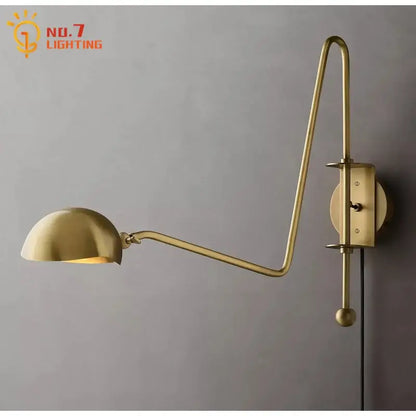 Modern black and gold swing arm wall lamp with brass finish curved arm and dome shade for living room decorbites black gold