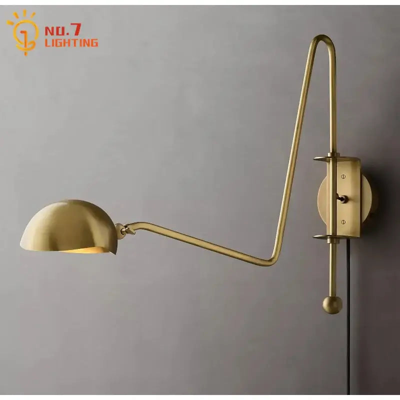 Modern black and gold swing arm wall lamp with brass finish curved arm and dome shade for living room decorbites black gold