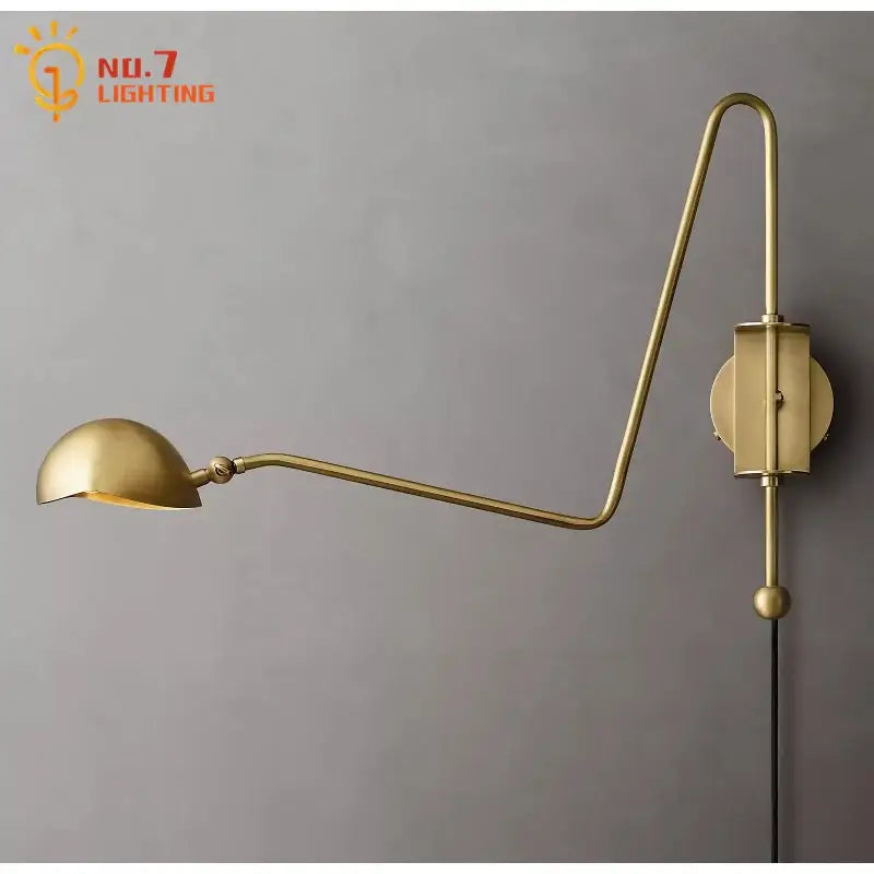 Brass-finished modern black gold swing arm wall lamp with curved arm and dome-shaped head for living room decorbites wall lamp