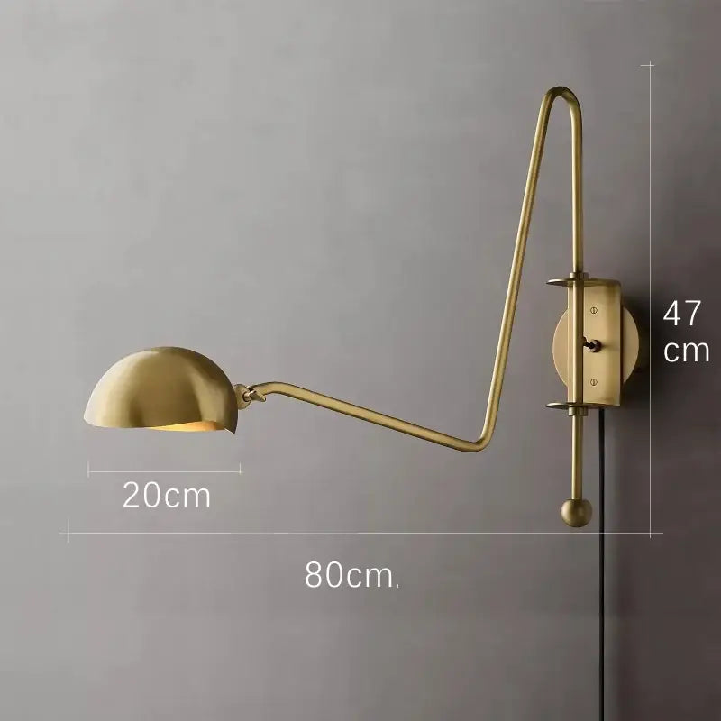 Brass-finished modern black gold swing arm wall lamp with curved arm and dome shade for living room decorbites wall lamp