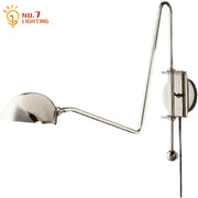 Polished chrome wall lamp with adjustable swing arm and spherical head for modern decorbites black gold living room decor