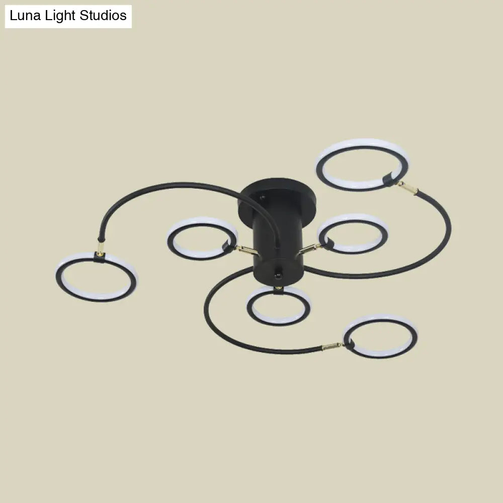 DecorBites™ DecorBites™ Modern Black/Gold Swirl Semi Flush Mount LED Ceiling Fixture with Rings - Bedroom Lighting