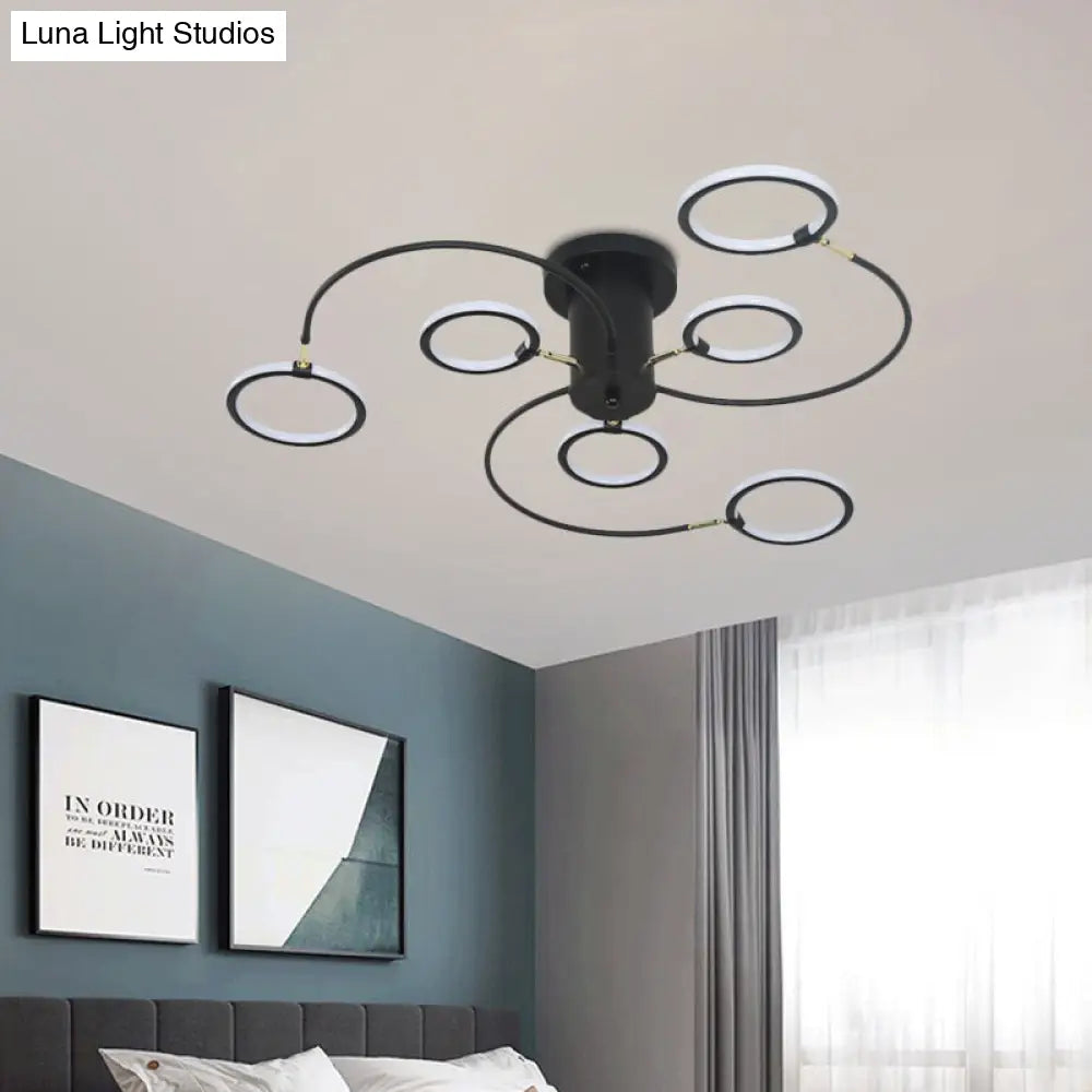 DecorBites™ DecorBites™ Modern Black/Gold Swirl Semi Flush Mount LED Ceiling Fixture with Rings - Bedroom Lighting