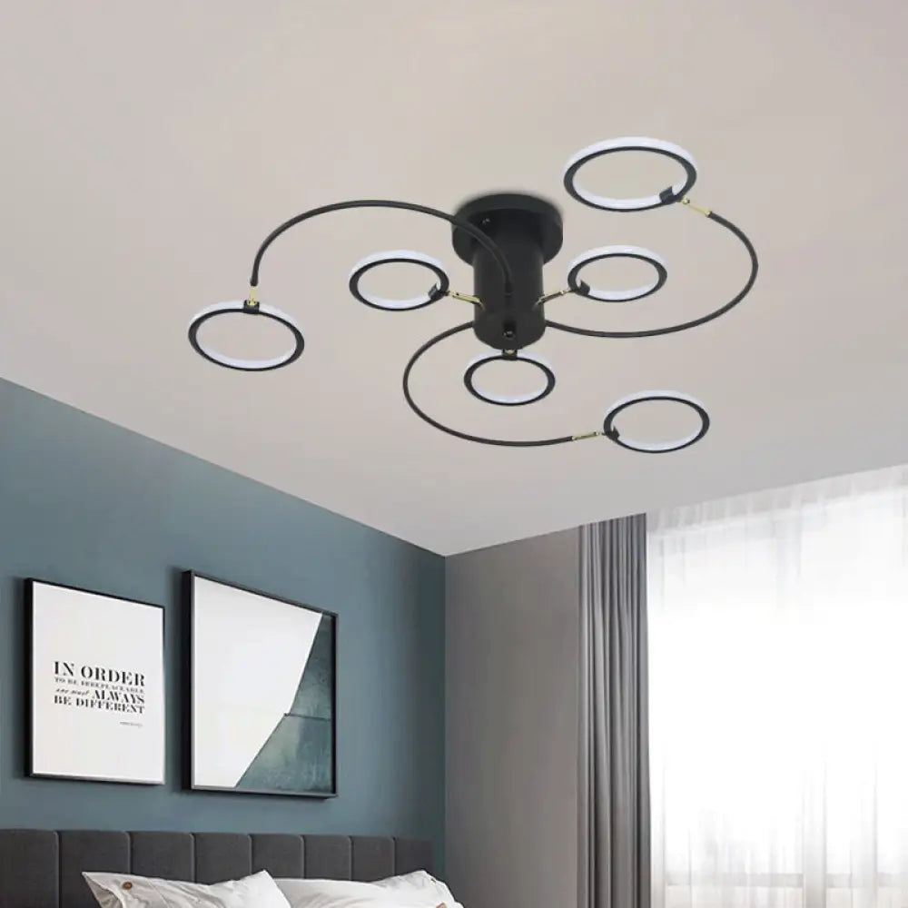 DecorBites™ DecorBites™ Modern Black/Gold Swirl Semi Flush Mount LED Ceiling Fixture with Rings - Bedroom Lighting