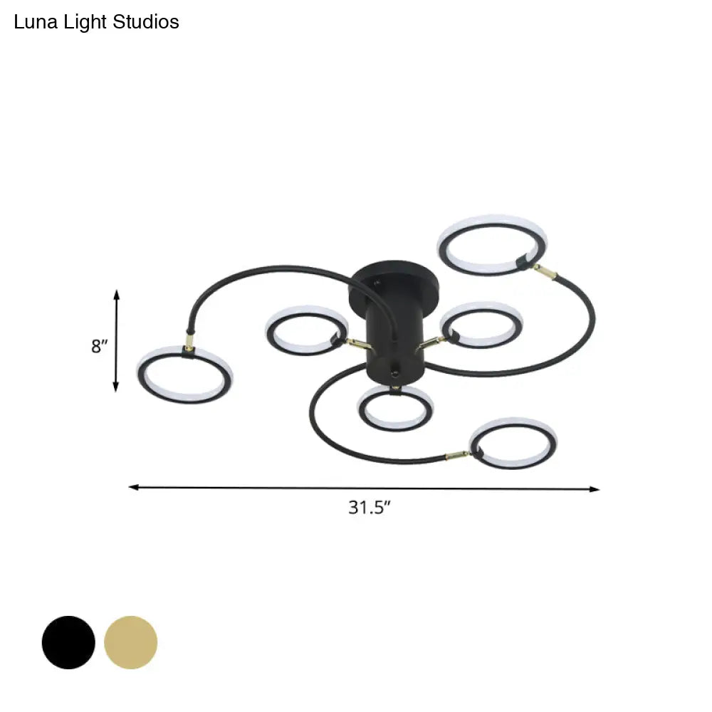 DecorBites™ DecorBites™ Modern Black/Gold Swirl Semi Flush Mount LED Ceiling Fixture with Rings - Bedroom Lighting