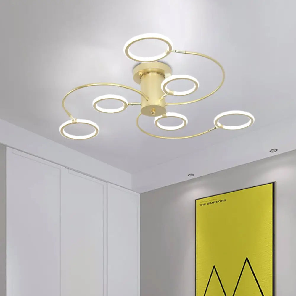 DecorBites™ DecorBites™ Modern Black/Gold Swirl Semi Flush Mount LED Ceiling Fixture with Rings - Bedroom Lighting